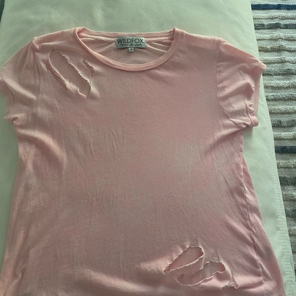Wild fox pink ripped T-shirt